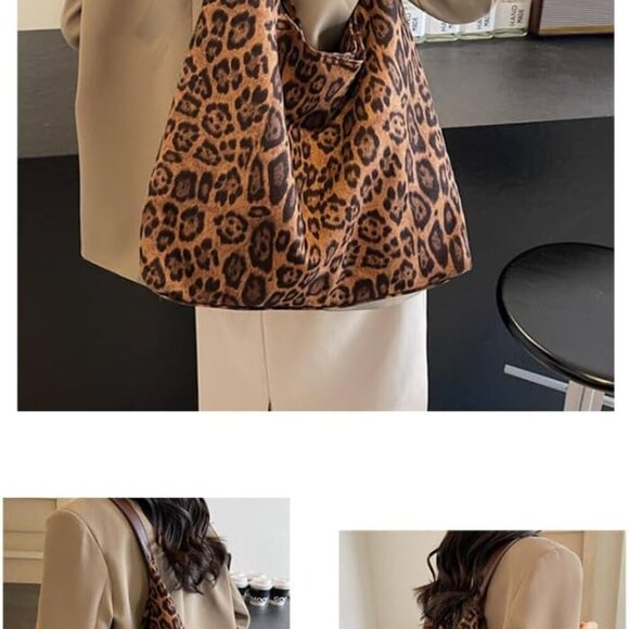Leopard Print Tote Bag Polyester Large Capacity Stylish Women Shopper - Picture 3 of 8